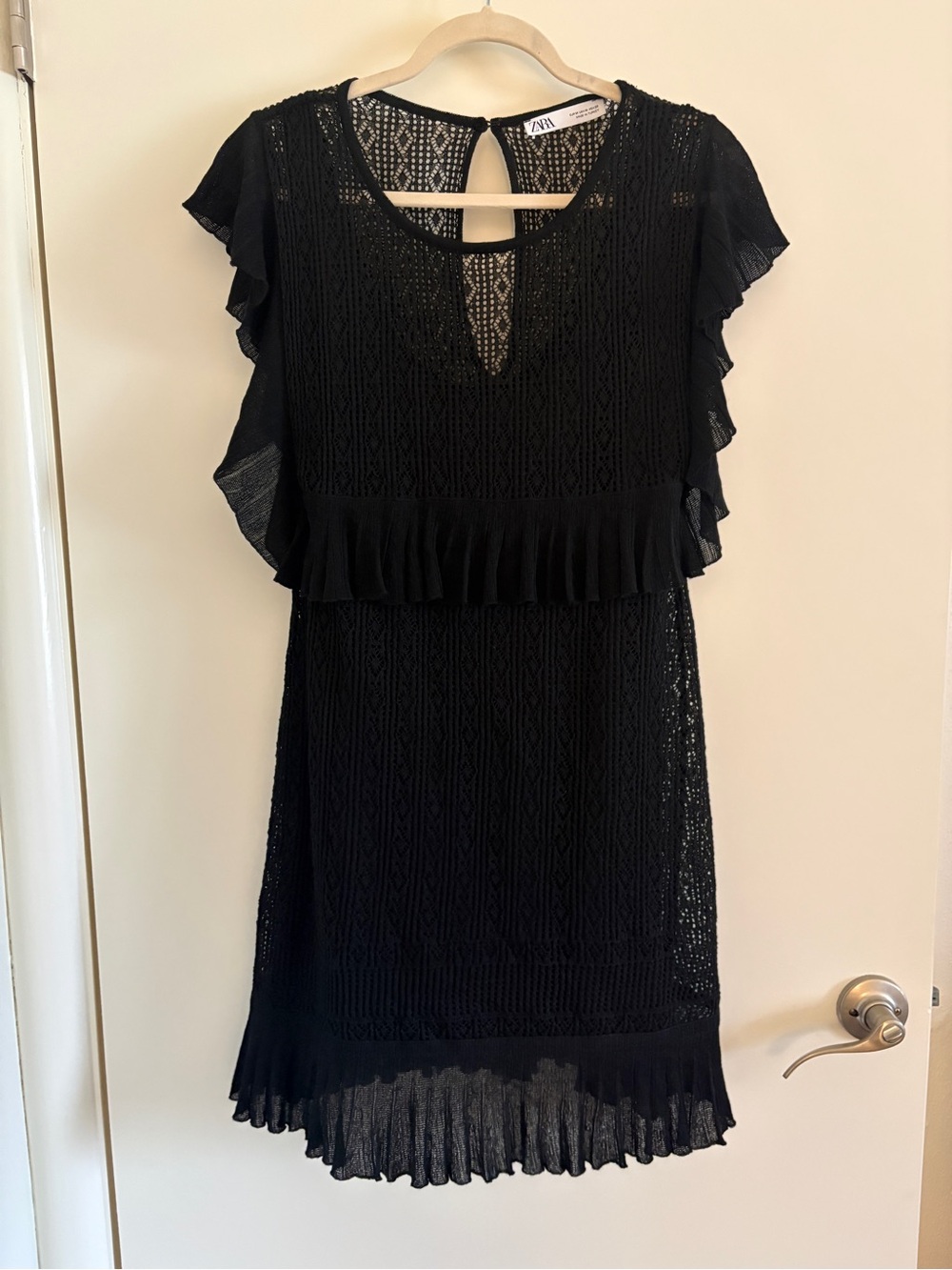 Zara Black Lace Ruffle Mini Dress